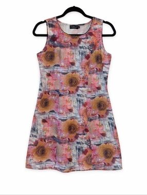 Floral Print Sleeveless Cotton Blend Summer Dress Multi-Color Artwear XL